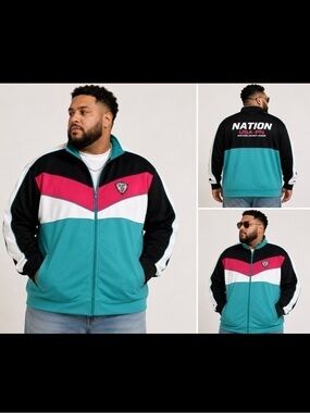 Parish Nation 4X Colorblock Track Jacket Full Zip Sweatshirt Teal Streetwear Y2K